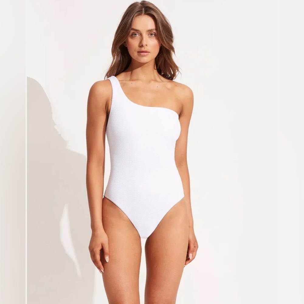Seafolly‎ Sea Dive One Shoulder One Piece Swimsuit White Women's US Size 4